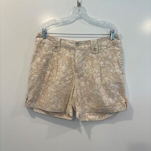 Bandolino‎ Blu Women's Size 10 Beige Floral Linen Cotton Blend Cuffed Shorts